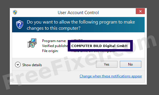 Screenshot where COMPUTER BILD Digital GmbH appears as the verified publisher in the UAC dialog